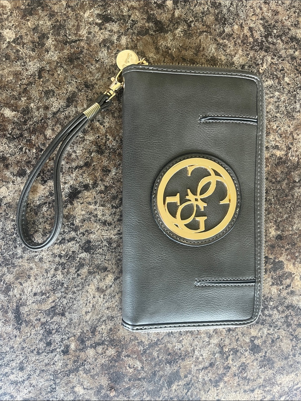 Gold Logo Wristlet Wallet - Black